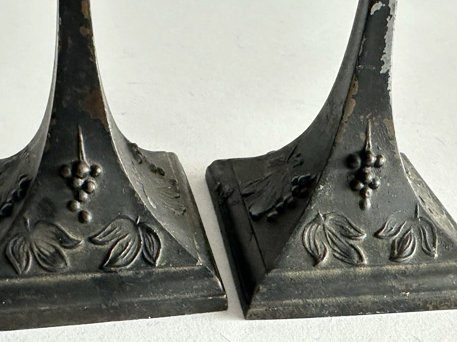 Antique Art Nouveau Grapes & Leaves Bronze Candlestick Holders- A Pair - 7