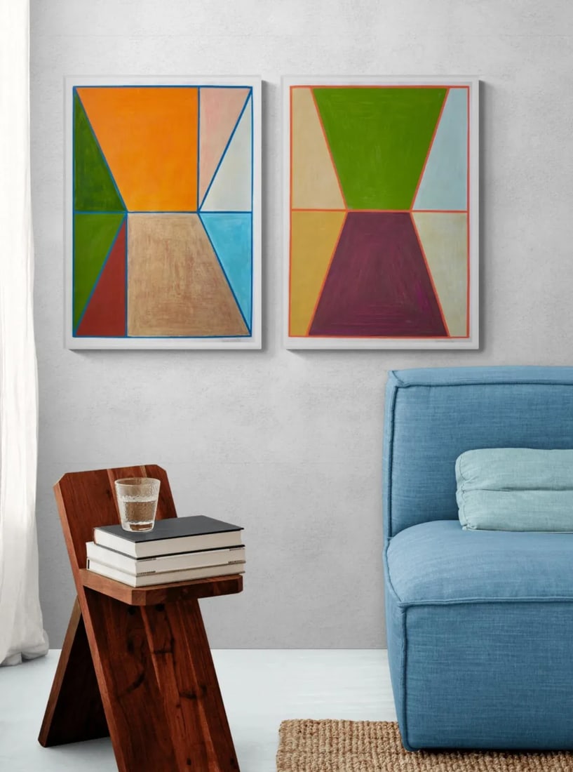 Geometric Painting With Orange Outline - 2