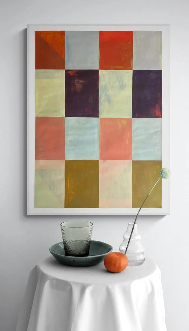 Mixed Media Checkerboard Design, Original Painting by Sarah Vaaler - 2