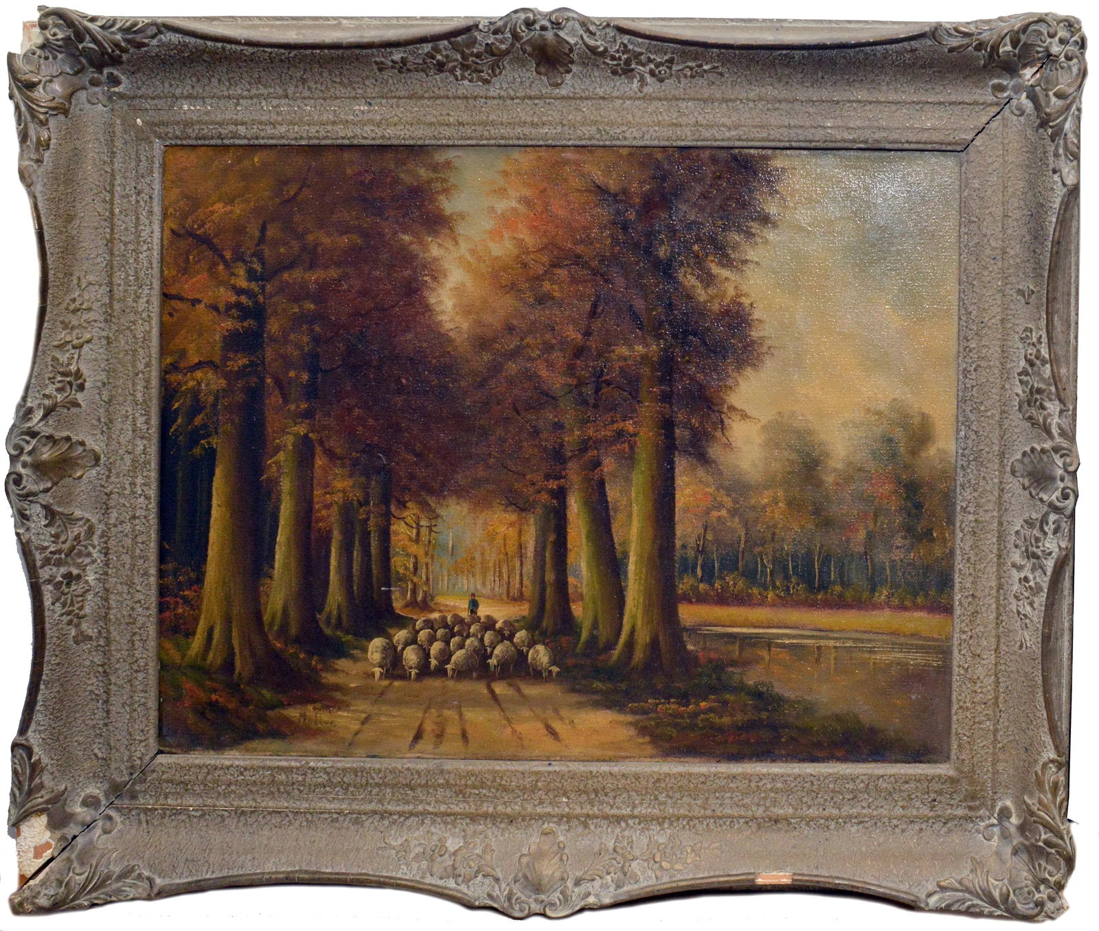 1950s "Cattleman" Rural Landscape Oil Painting, Framed - 5