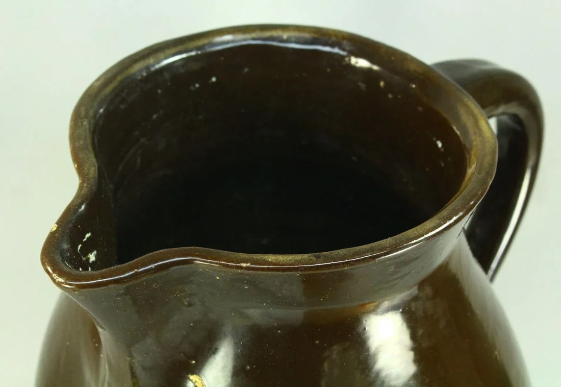 1800's Brown Glaze Stoneware Large Pitcher Ewer 12" Earthenware Jug - 3