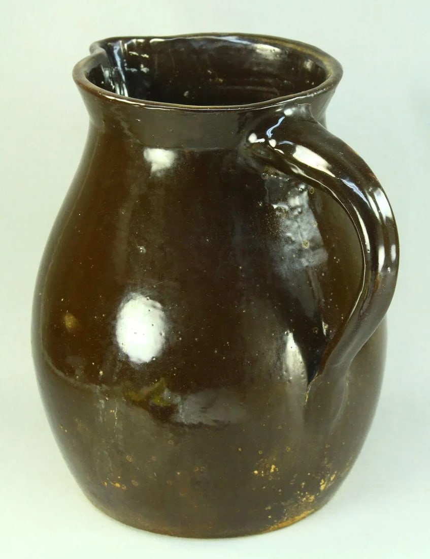 1800's Brown Glaze Stoneware Large Pitcher Ewer 12" Earthenware Jug - 5