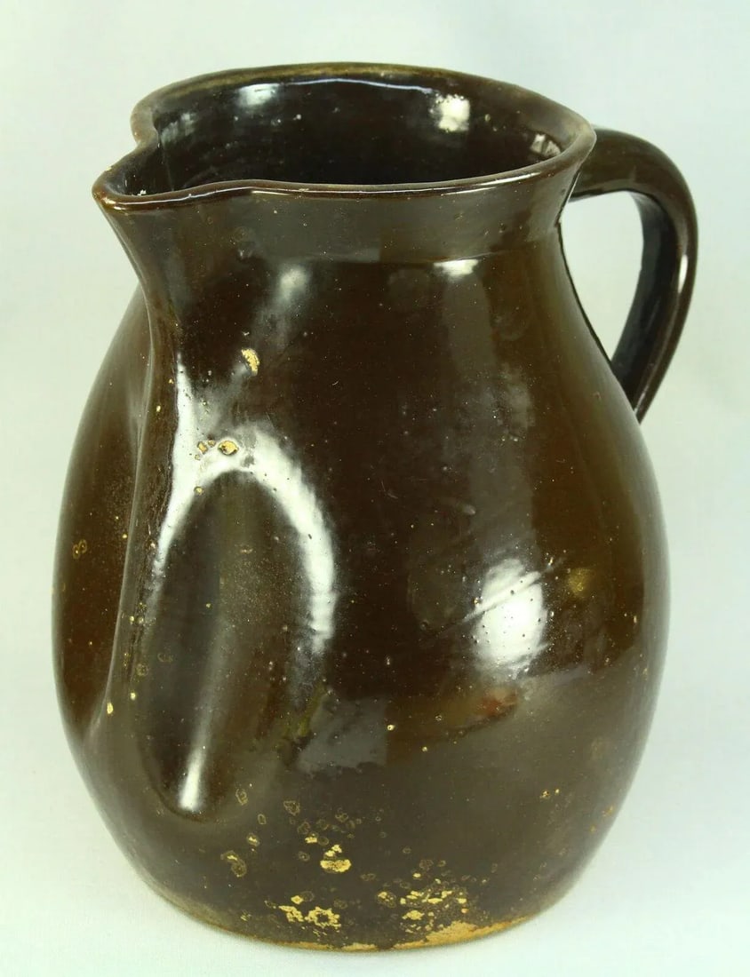 1800's Brown Glaze Stoneware Large Pitcher Ewer 12" Earthenware Jug - 6