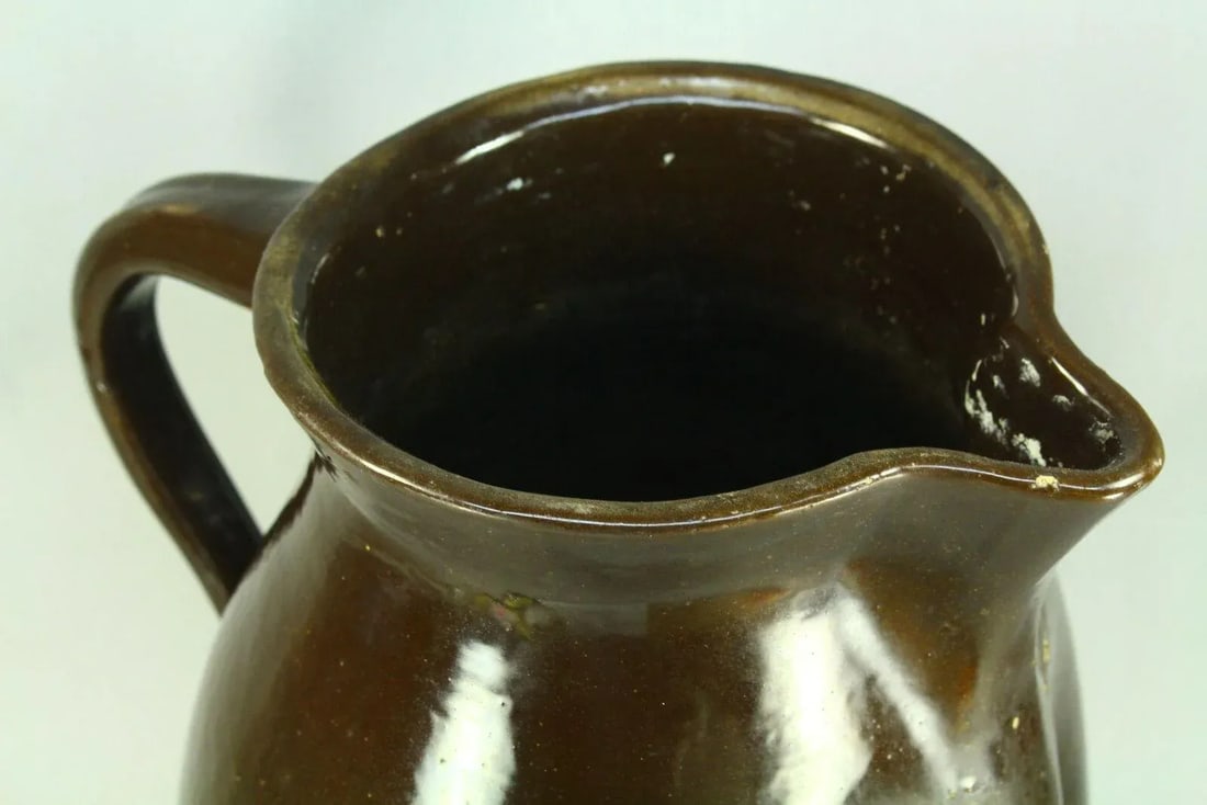 1800's Brown Glaze Stoneware Large Pitcher Ewer 12" Earthenware Jug - 7