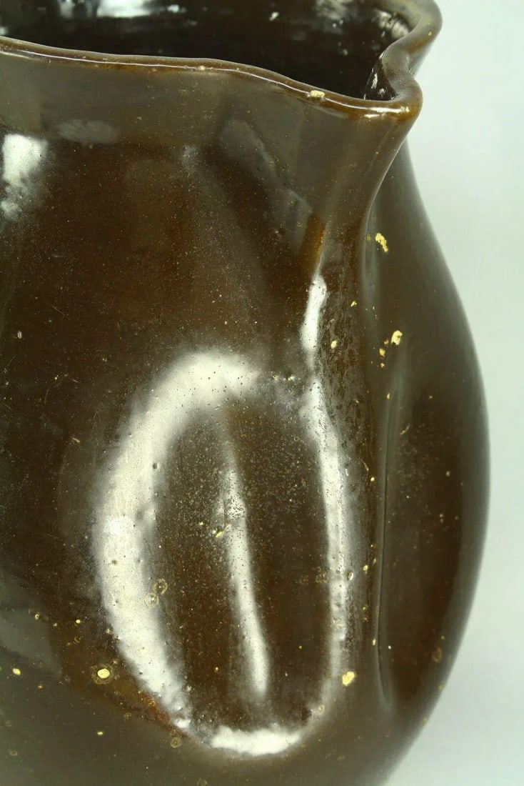 1800's Brown Glaze Stoneware Large Pitcher Ewer 12" Earthenware Jug - 8