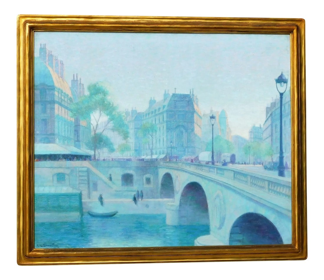 Edgar Bloomster b.1895 Illinois, Ca Artist, Oil/Canvas 30 X 36 Paris Scene Unframed: Vintage early 20th century oil on canvas by Illinois/California artist, Edgar Bloomster. Image size 30 x 36, signed lower left. Good condition, Frame shown for display only......PAINTING IS UNFRAMED.