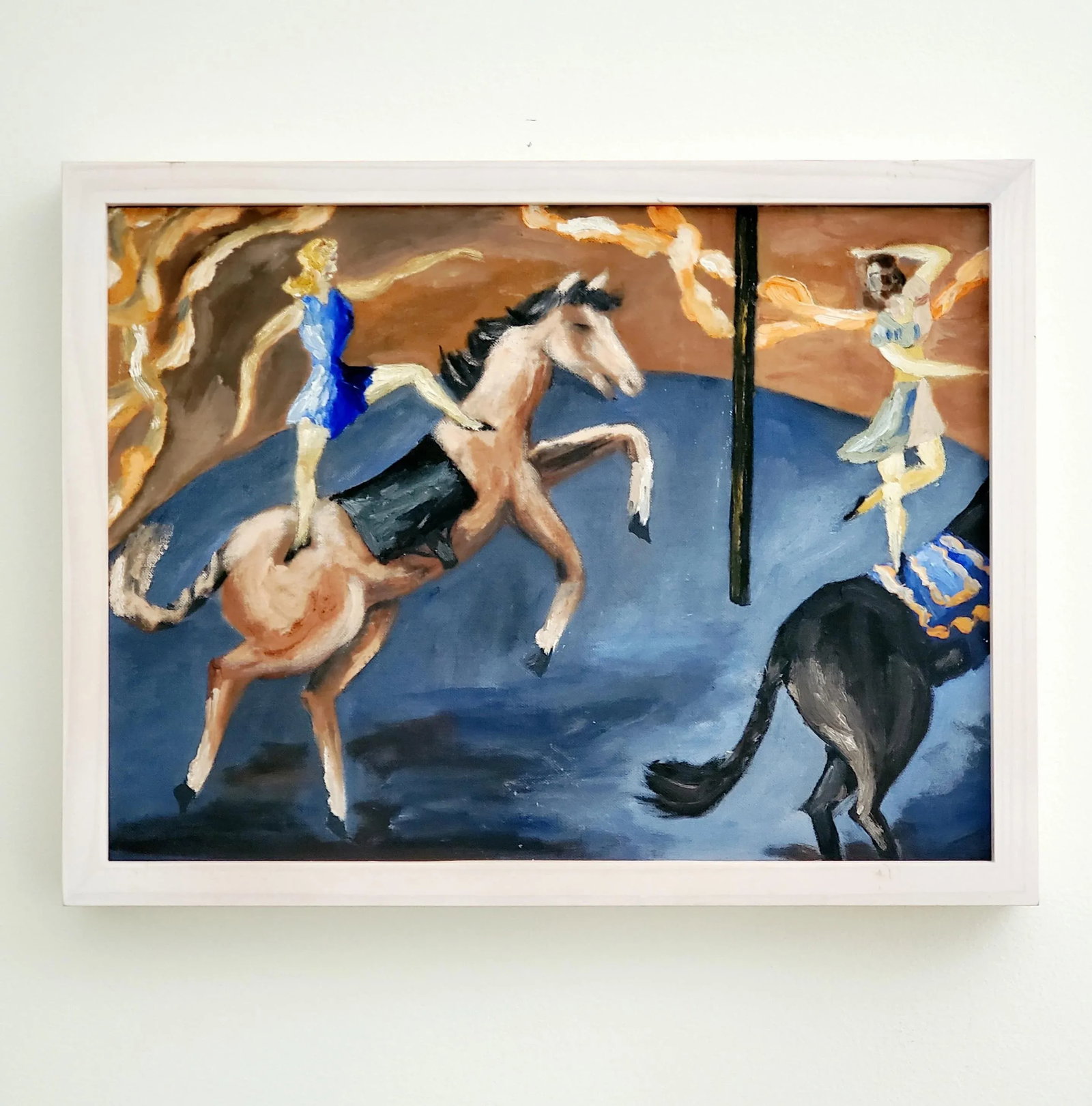 1950s "Blue Bigtop" Circus Acrobat Oil Painting by Anne Woodford, Framed - 13