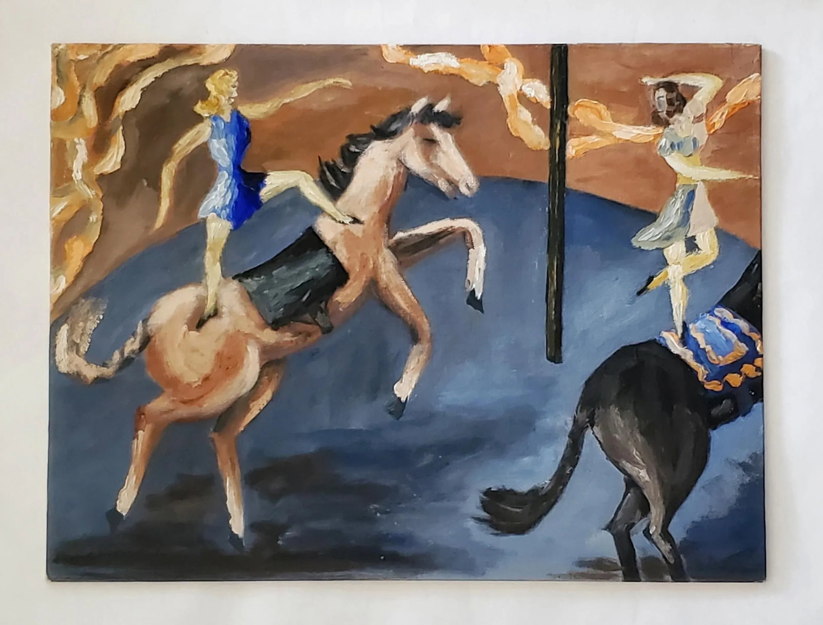 1950s "Blue Bigtop" Circus Acrobat Oil Painting by Anne Woodford, Framed - 5