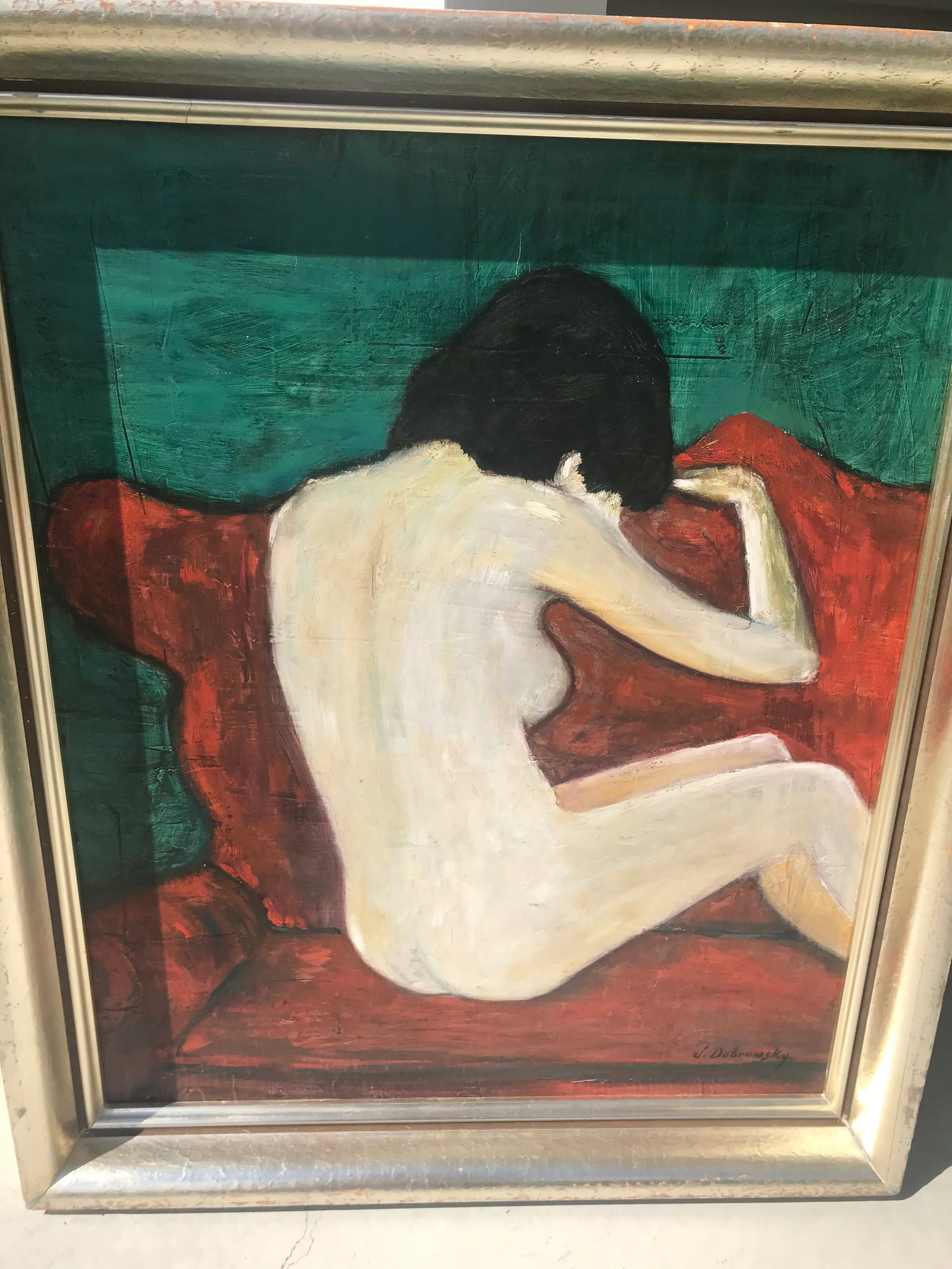 Mid 20th Century Expressionist Style Figurative Female Nude Oil Painting, Framed - 12