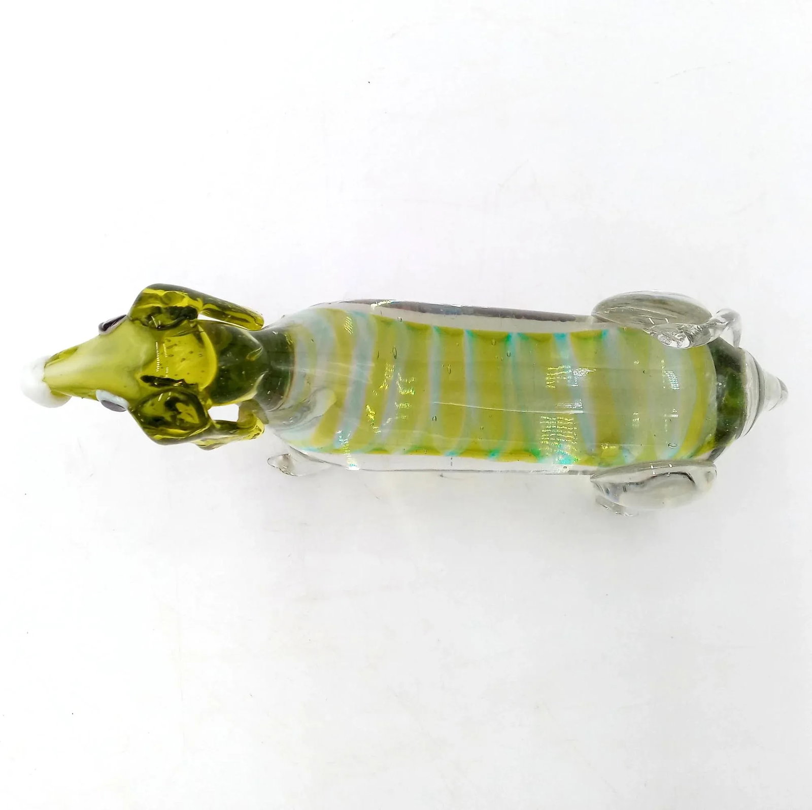 Vintage Art Glass Dachshund Sculpture Green Turquoise Dog Figurine - 7