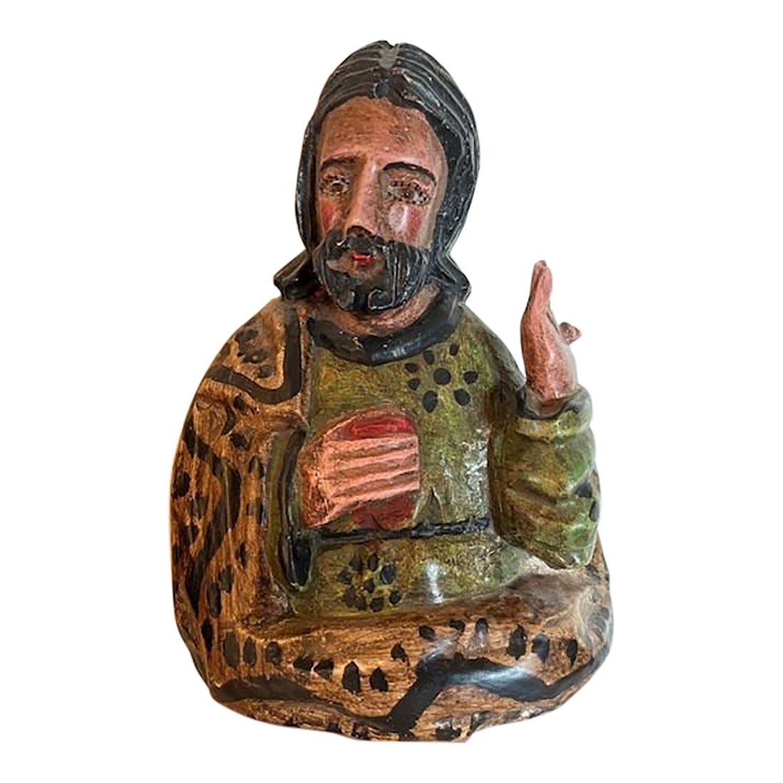 Vintage Hand Carved 9" Wood Santo Statue Folk Art Bulto Figure Wall Hanging (1 of 5)