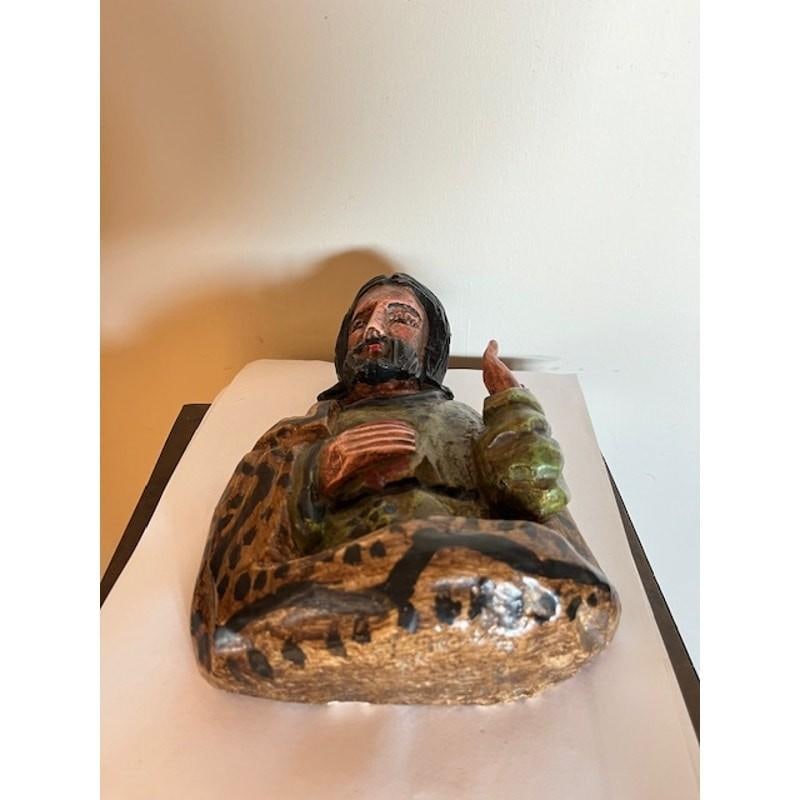 Vintage Hand Carved 9" Wood Santo Statue Folk Art Bulto Figure Wall Hanging - 4