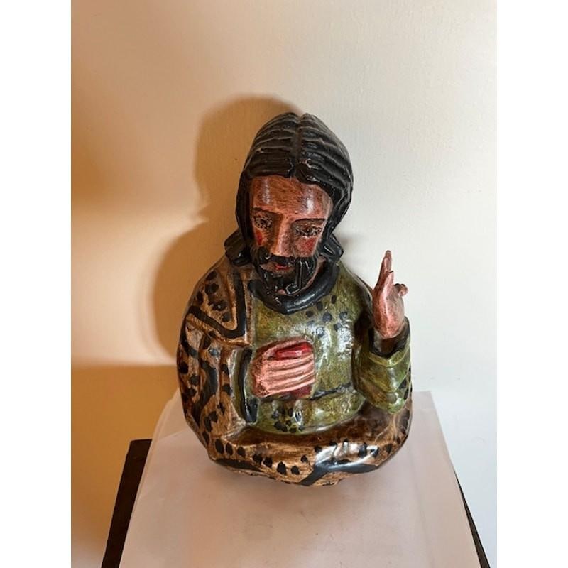 Vintage Hand Carved 9" Wood Santo Statue Folk Art Bulto Figure Wall Hanging - 5