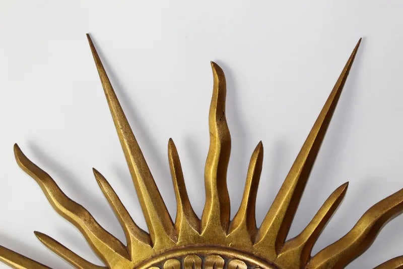 1960s Mid Century Gilt Wood Sunburst Mirror With Convex Glass - 2