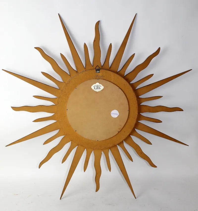 1960s Mid Century Gilt Wood Sunburst Mirror With Convex Glass - 4
