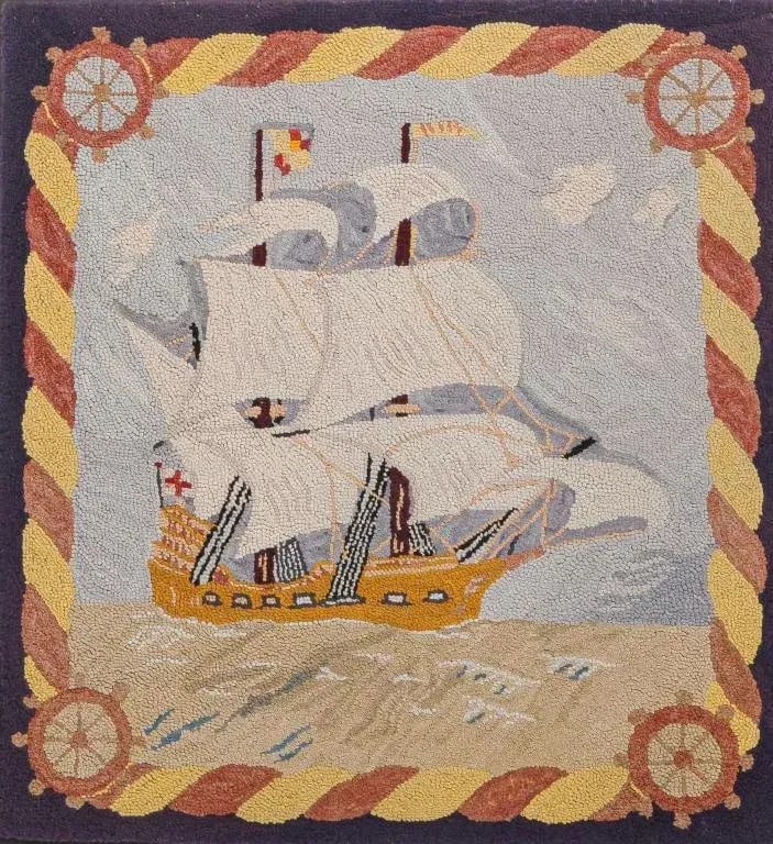1930s American Hooked Rug Hanging Textile Art - 4