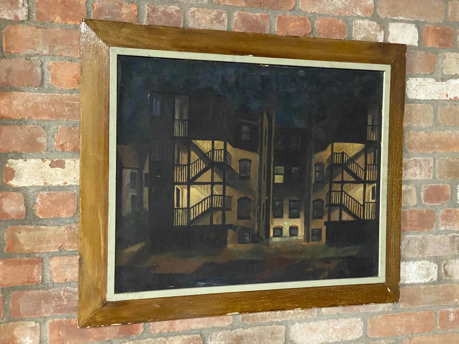 1950s Tenement Row House Social Realist Painting by Leonard Buzz Wallace - 2