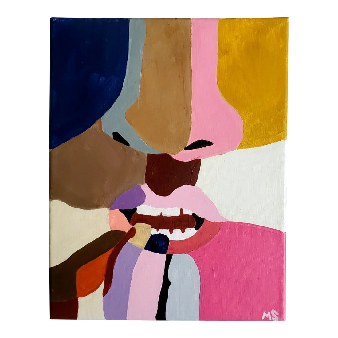 La Bouche Contemporary Pink Pop Art Portrait, by Megan Sneider: La Bouche, 2021. Contemporary pop art pink goodness by emerging Boston artist, Megan Sneider. 11x14x1 acrylic on canvas. That color combination is HOT! This is the kind of piece that pops on a