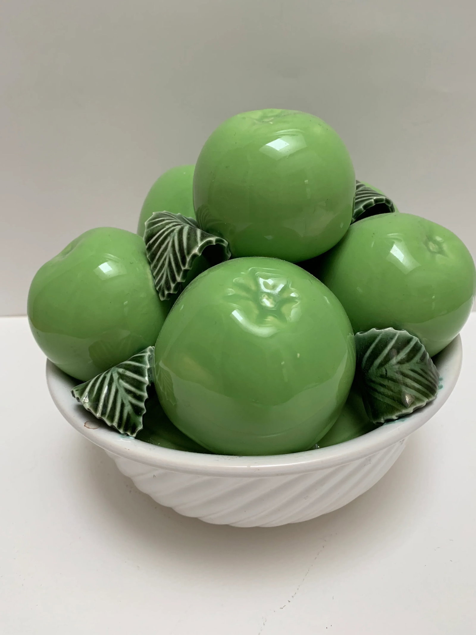 Vintage Ceramic Bowl of Green Apples - 2