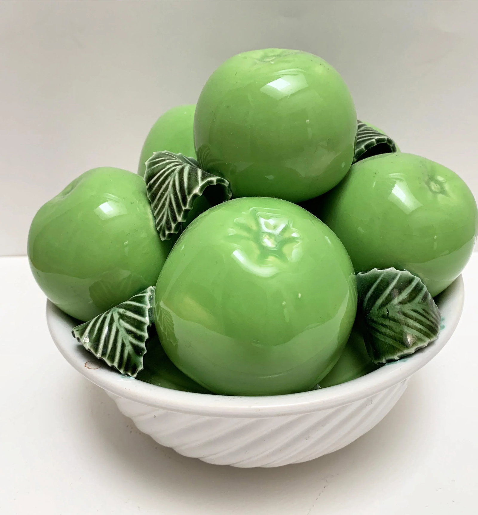 Vintage Ceramic Bowl of Green Apples - 9