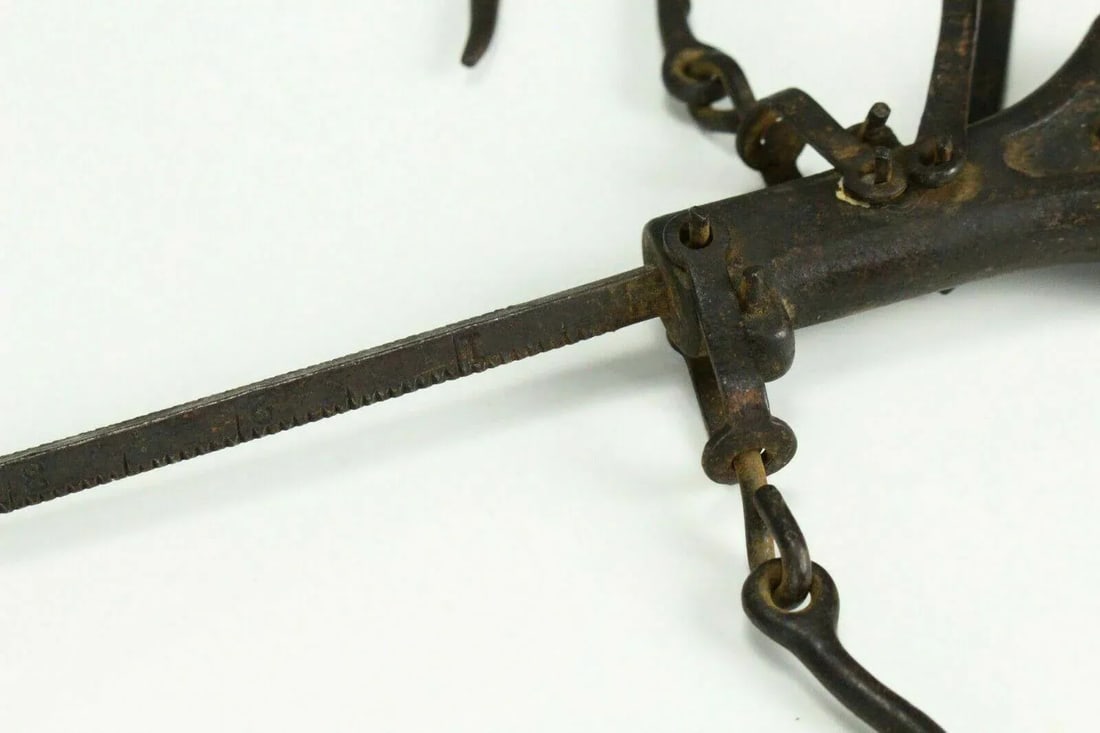 1800's Cast Iron Hanging Balance Beam Scale 3 Hooks Original Counterweight - 10