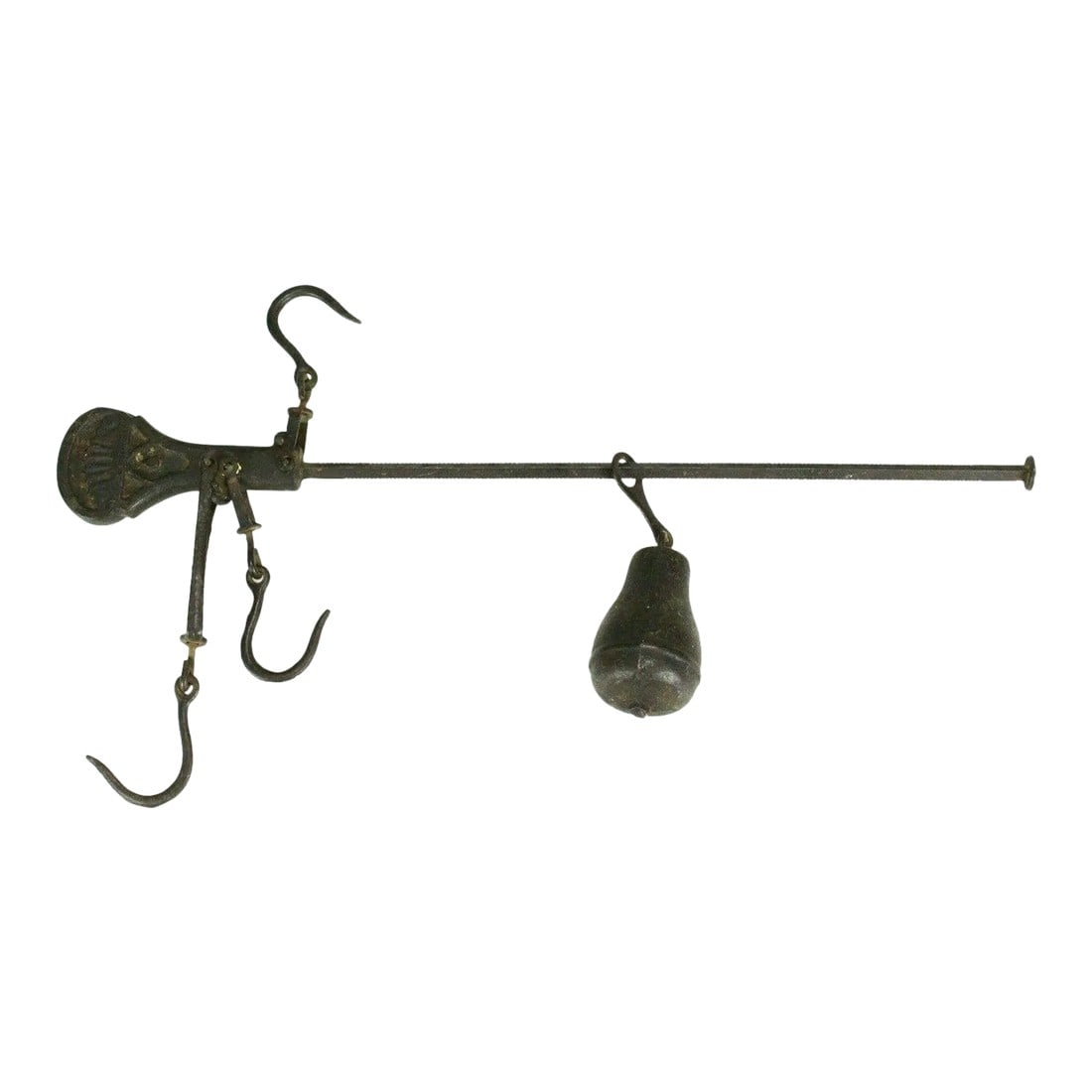 1800's Cast Iron Hanging Balance Beam Scale 3 Hooks Original Counterweight (1 of 12)