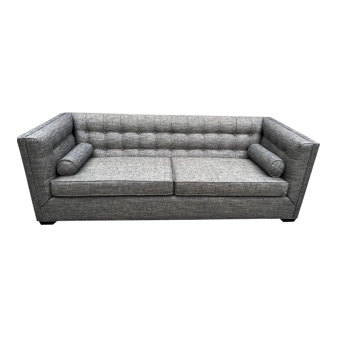 Ralph Lauren Fabric Classic Tuxedo Sofa: Such an amazing sofa! A custom made classic tuxedo sofa covered in a beautiful subtle multi-colored heavy cotton weave Ralph Lauren fabric. Be sure to enlarge the photos to get the full effect! Dark n