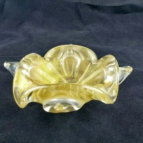 Mid-Century Murano Glass Biomorphic Ashtray in Gold Aventurine - 3