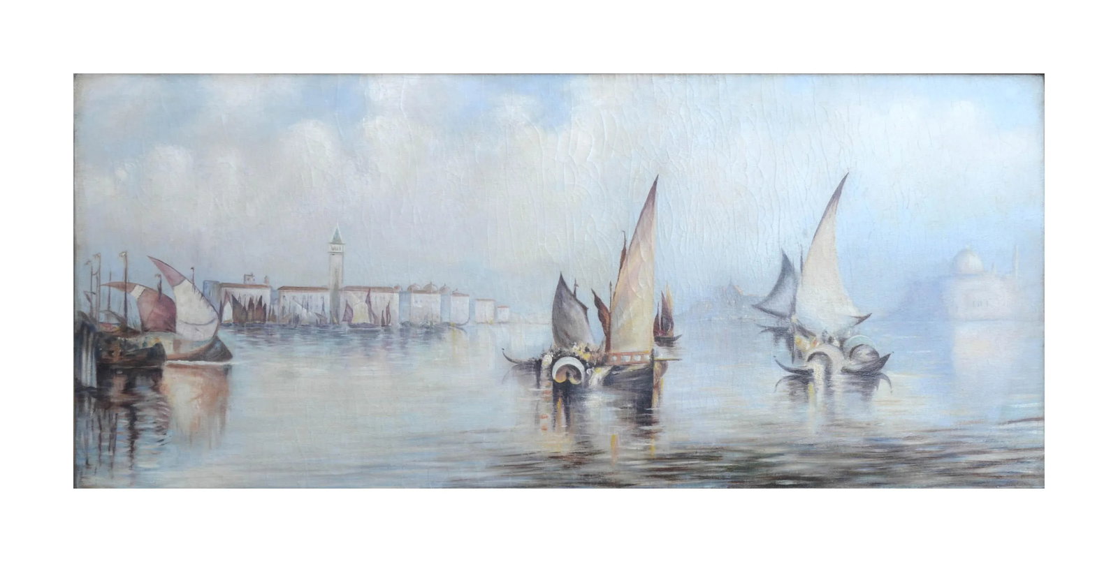 1920s Boats on the Nile Landscape Painting, Framed - 2