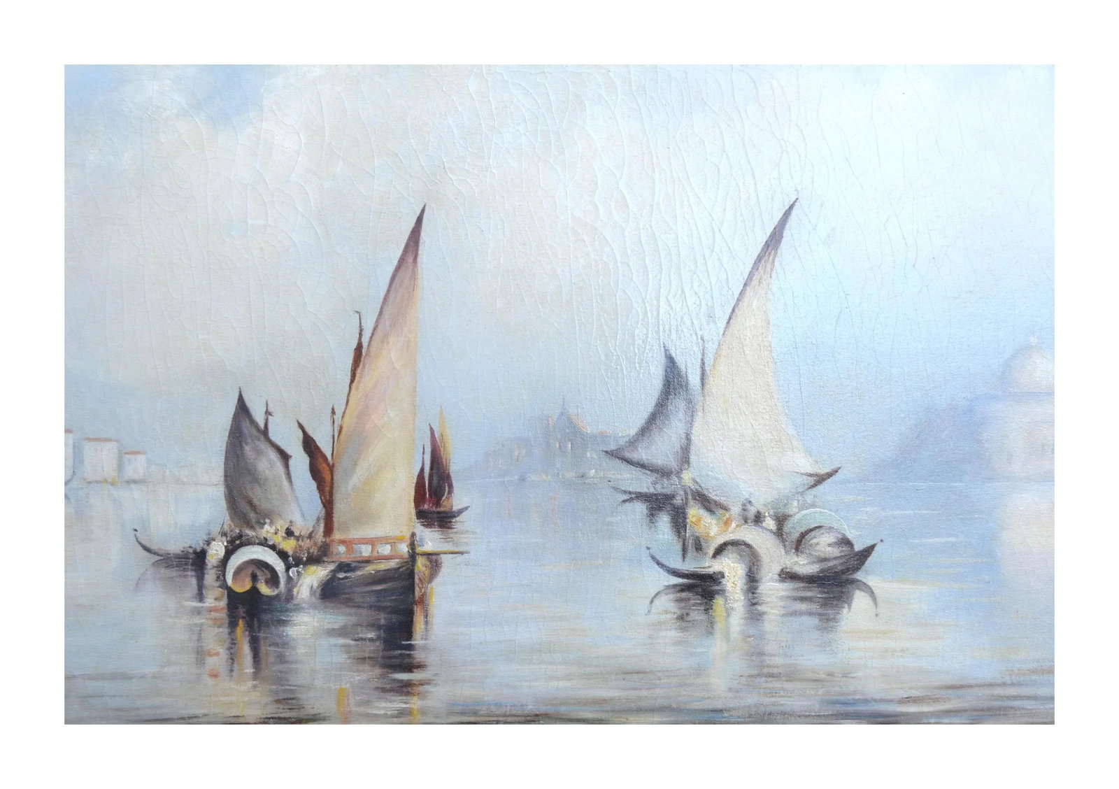 1920s Boats on the Nile Landscape Painting, Framed - 4