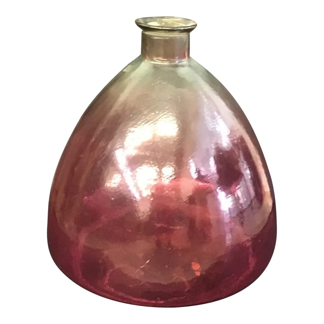 Vintage Ombré Rose Colored Molded Glass Vase.: This is a beautifully made glass jug. It is a molded glass piece with some air bubbles scattered throughout. It has a stunning ombré effect to the glass as the deep rose color starts to fade as