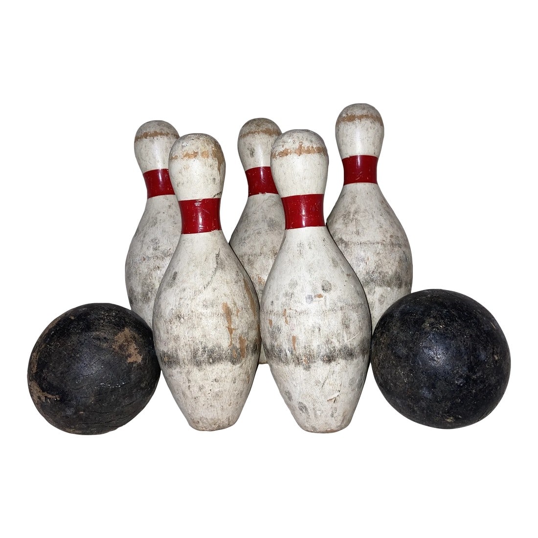Vintage Rustic Carnival Small Wooden Bowling Set with Two Balls - 7 Piece Set (1 of 9)