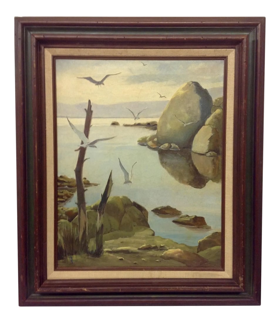 Carl Firth Mid-Century East Shore Oil Painting: Eastern Shore Oil Painting By Listed Artist Carl Firth. Initialed lower left and signed on reverse. We ALWAYS accept reasonable offers. Before it's gone forever... MAKE AN OFFER Condition: Condition