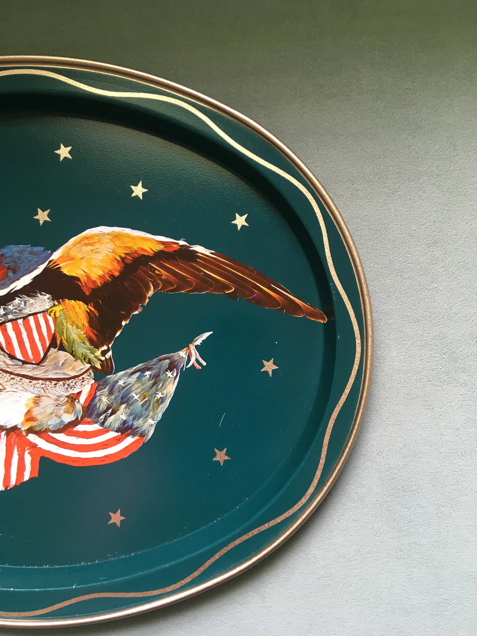 Vintage Teal & Gold Eagle Serving Tray - 3