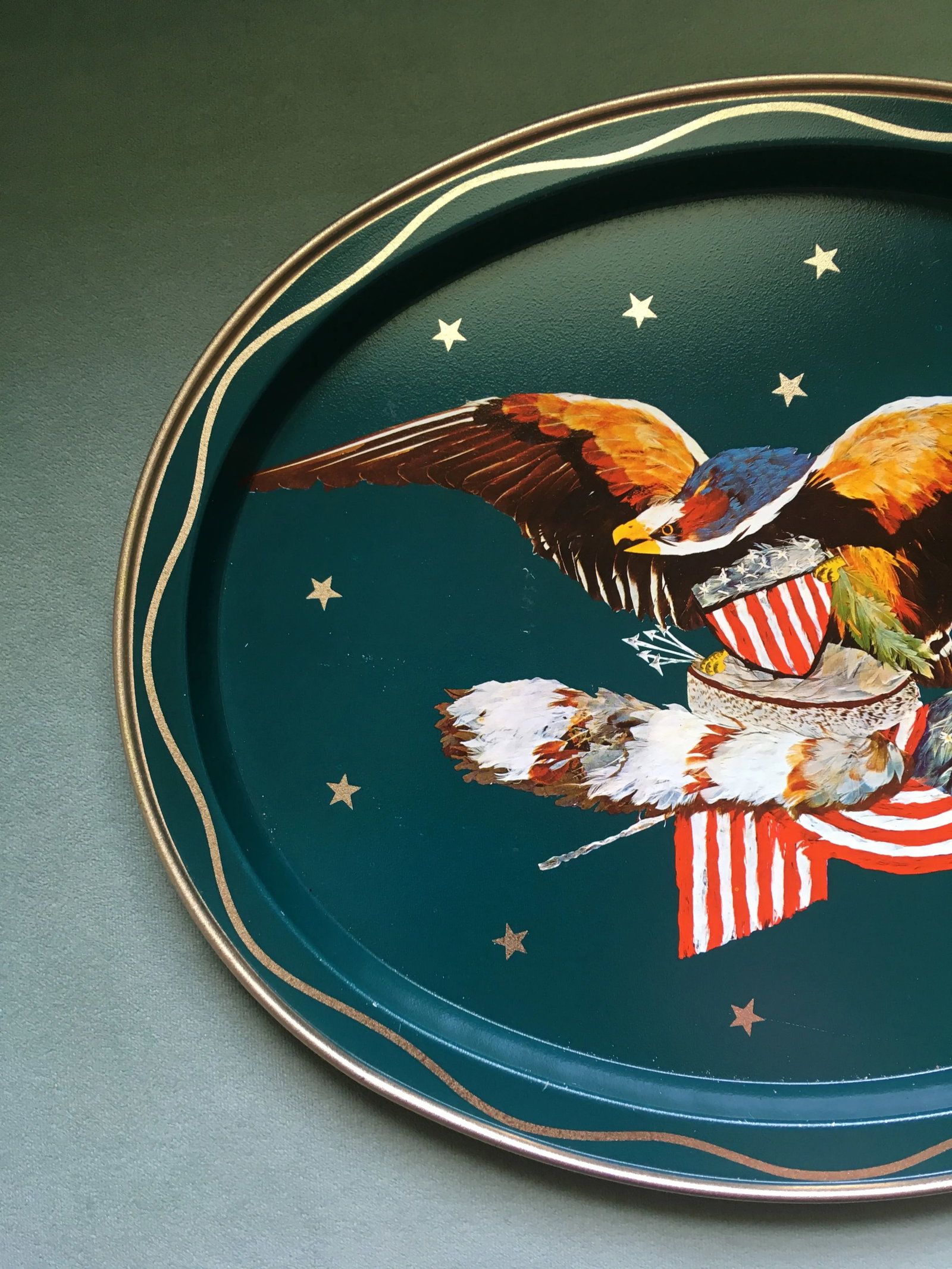 Vintage Teal & Gold Eagle Serving Tray - 4