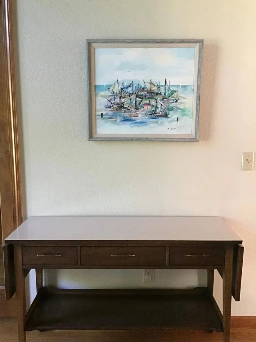 1980s Original Haitian Sailboats Oil Painting by Michel Valestin - 8