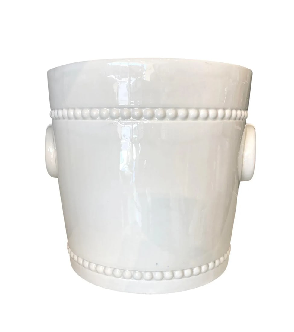 1970s Italian White Ceramic Planter With Rings and Beaded Bands - 2