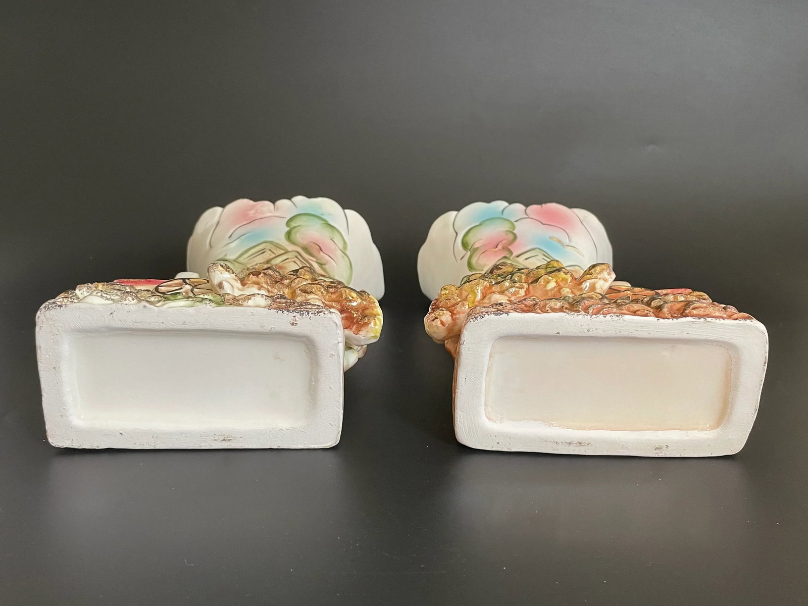 Pair Vintage Mid 20th Century Staffordshire Mill House in Woods Landscape Spill Vase With Gold Accen - 8