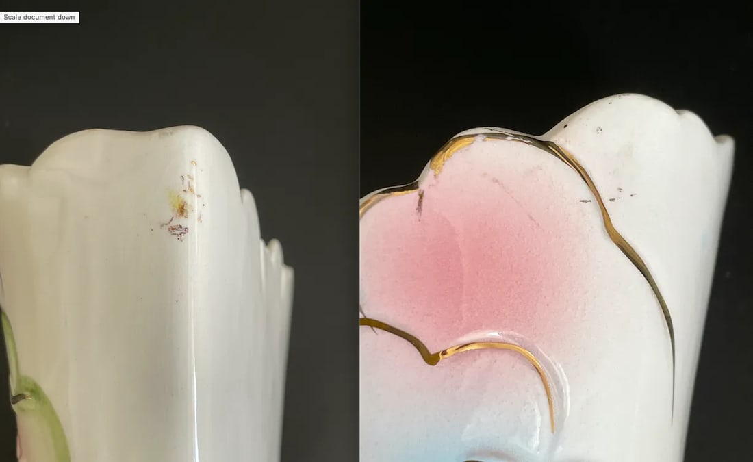 Pair Vintage Mid 20th Century Staffordshire Mill House in Woods Landscape Spill Vase With Gold Accen - 9