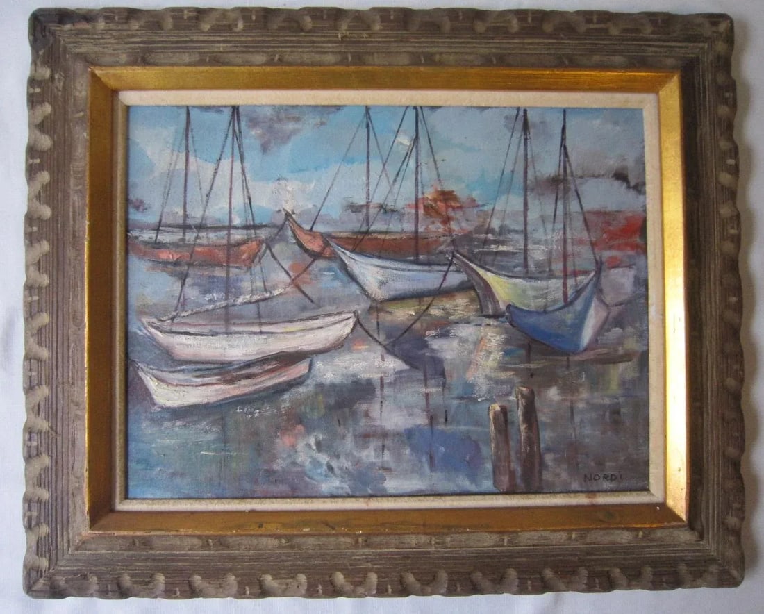 Mid Century Painting Boats, Signed Nordi - 2