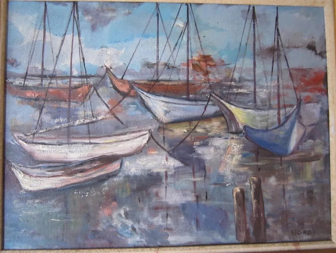 Mid Century Painting Boats, Signed Nordi - 3