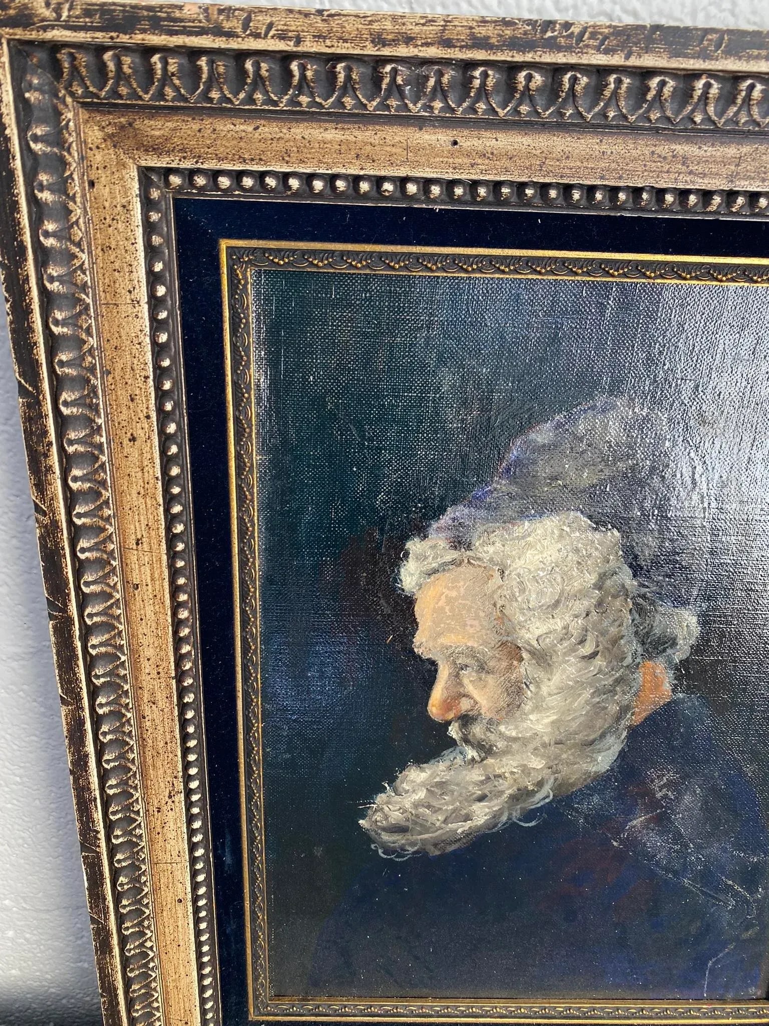 Early 20th Century Framed Old Man Profile Portrait Oil Painting - 6