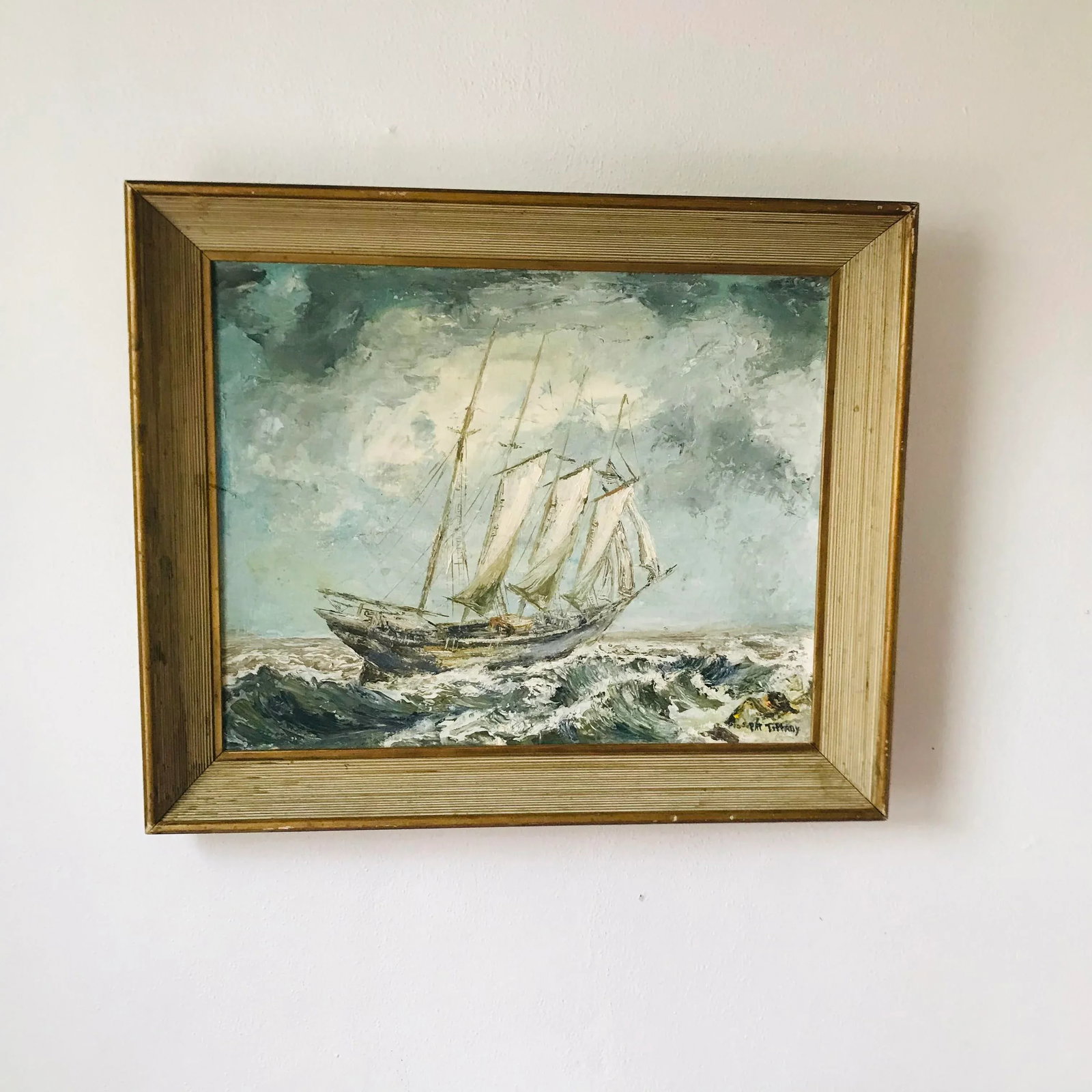 Vintage Pat Tiffany Abstract Nautical Ship Seascape - 11