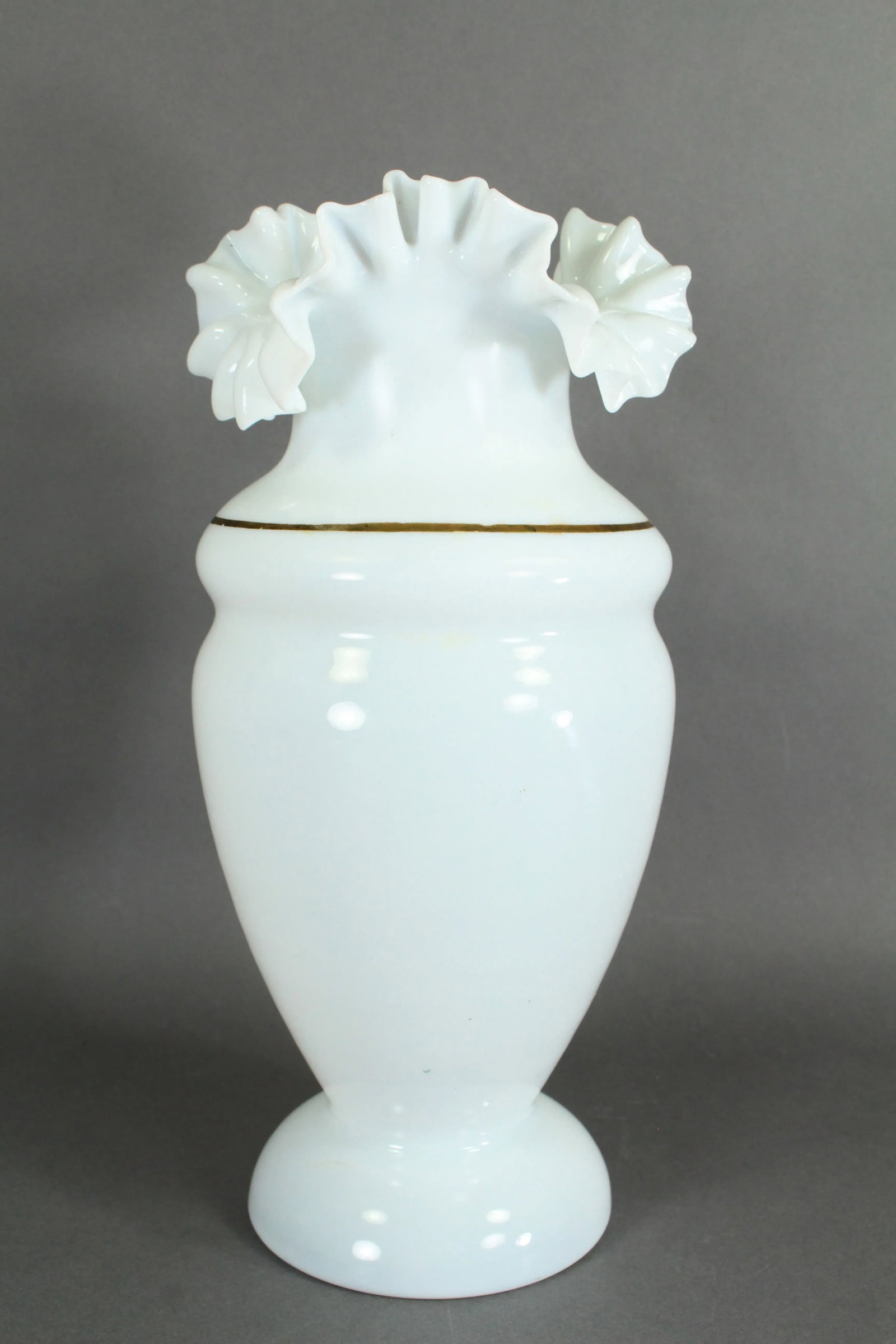 Victorian 19th/20th Century Bristol Glass Vase Opaque White With Ruffled Top - 3