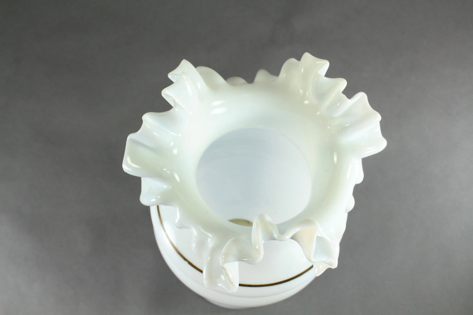 Victorian 19th/20th Century Bristol Glass Vase Opaque White With Ruffled Top - 6