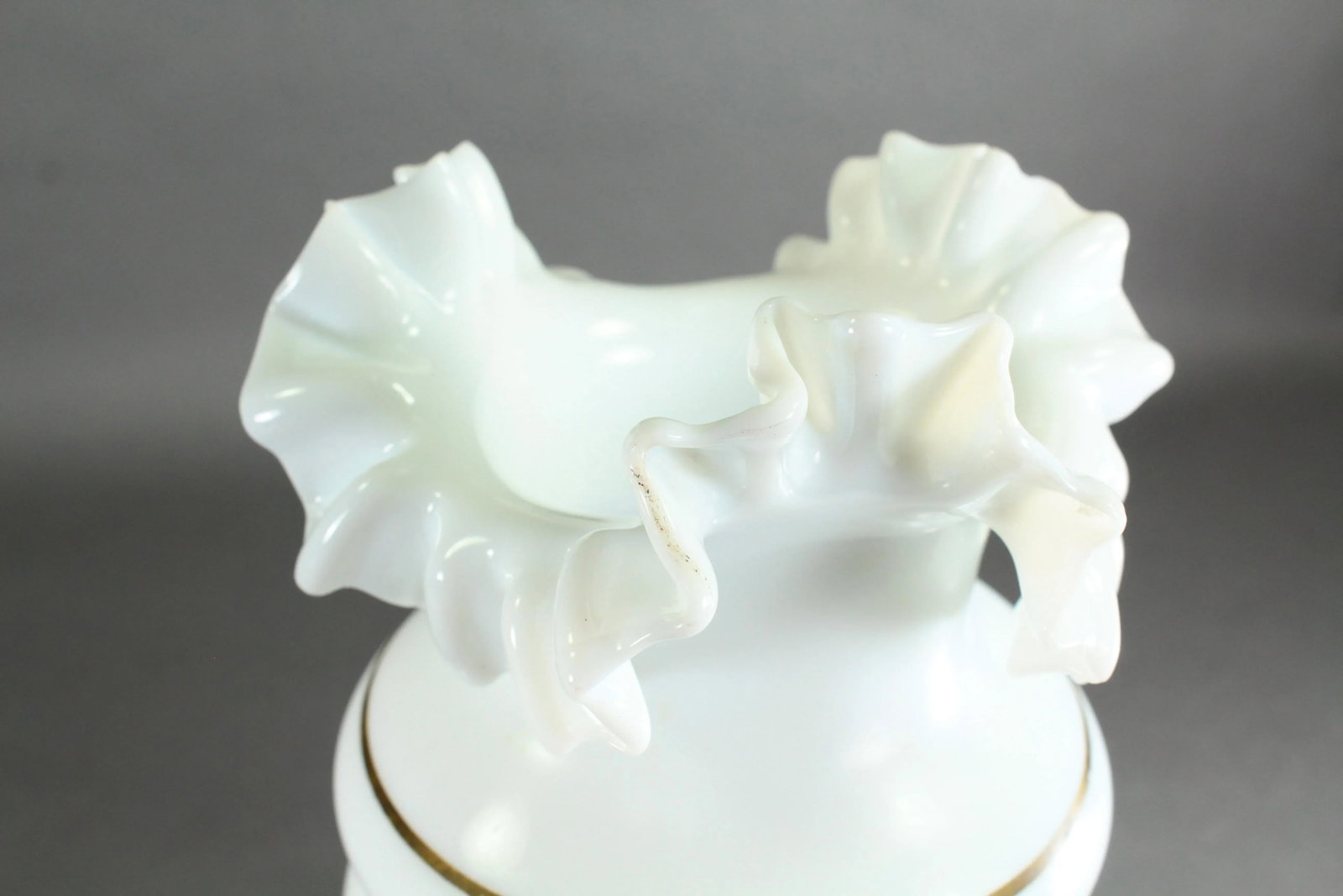 Victorian 19th/20th Century Bristol Glass Vase Opaque White With Ruffled Top - 7