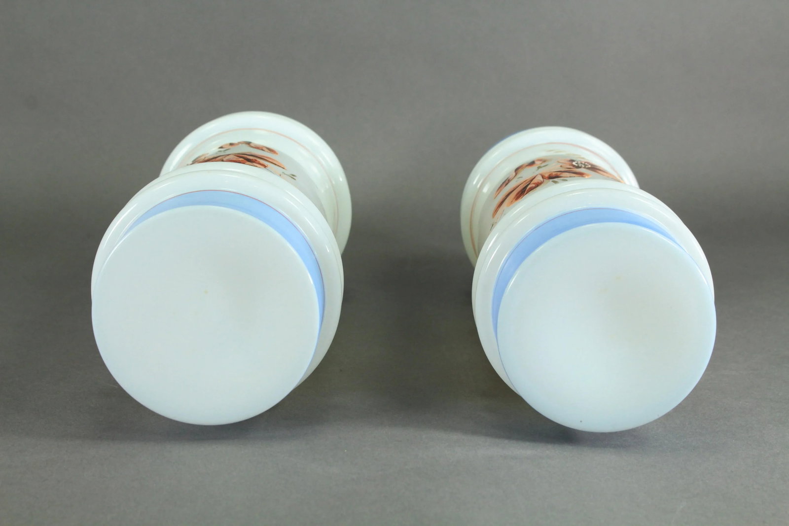 Pair of Victorian 19th/20th Century Bristol Glass Vases, Opaque White Painted Flowers - 6