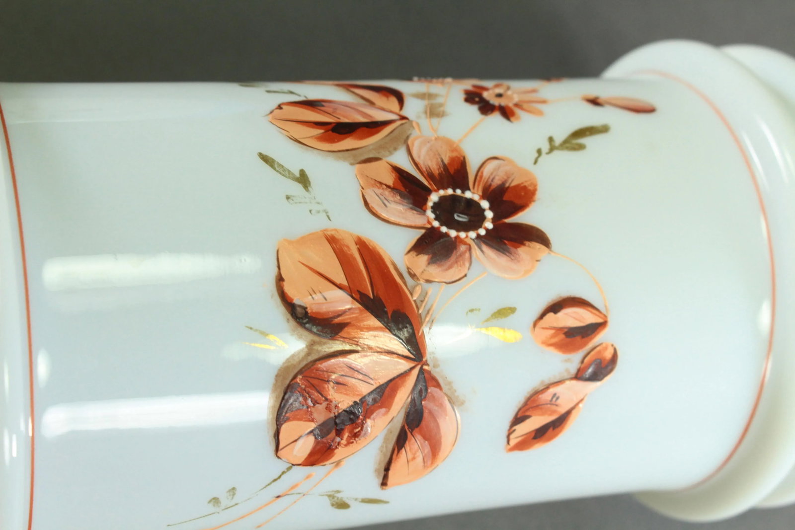 Pair of Victorian 19th/20th Century Bristol Glass Vases, Opaque White Painted Flowers - 8