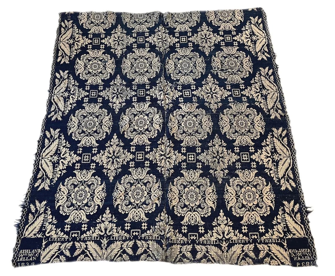 Antique Jacquard Woven Coverlet Liberty Ashland W McLellen 1839 - 12