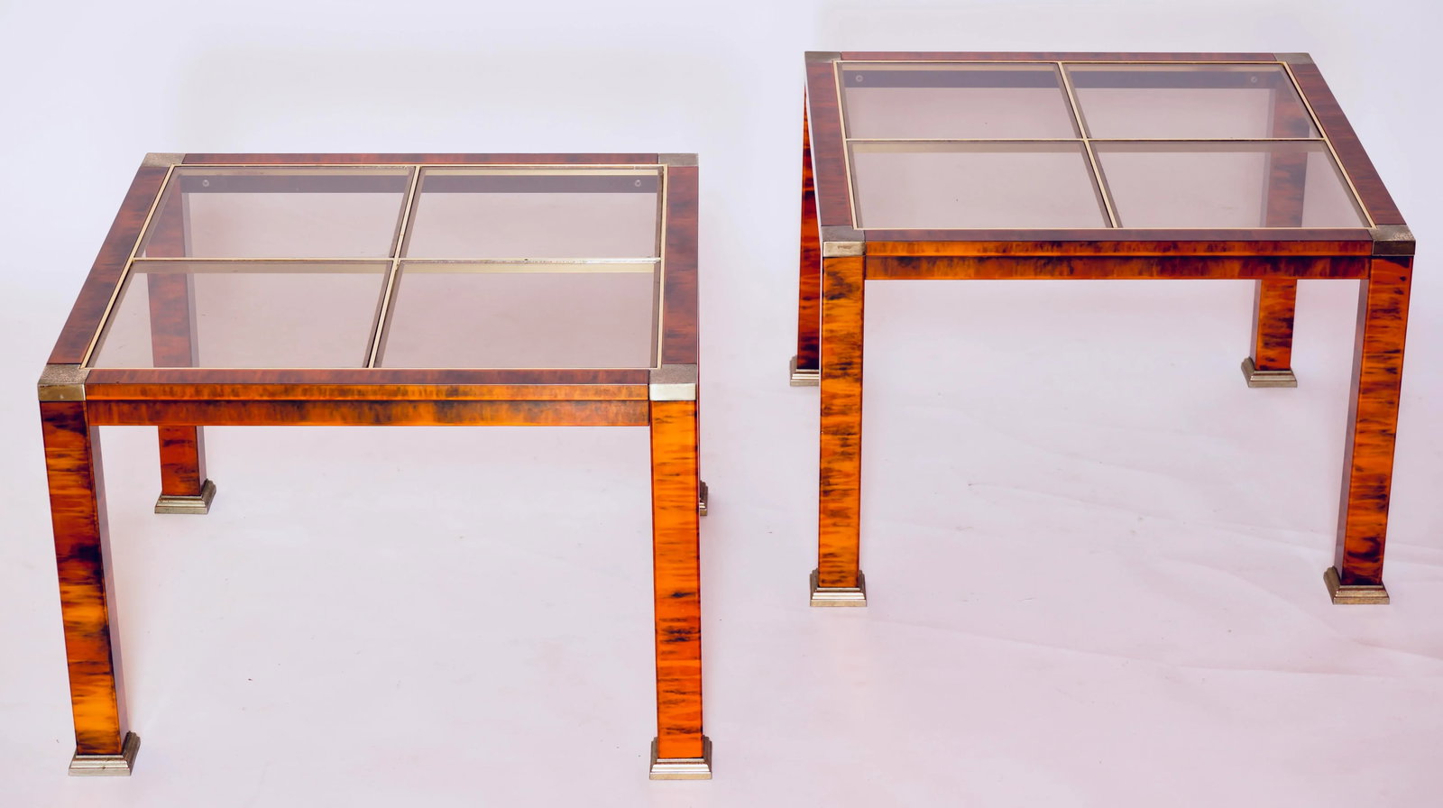 1970s Mid-Century Modern Faux Burl Wood and Glass Coffee Tables Set of 2 - 10